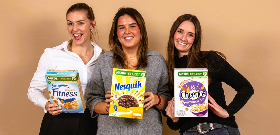 colleagues with cereal packs